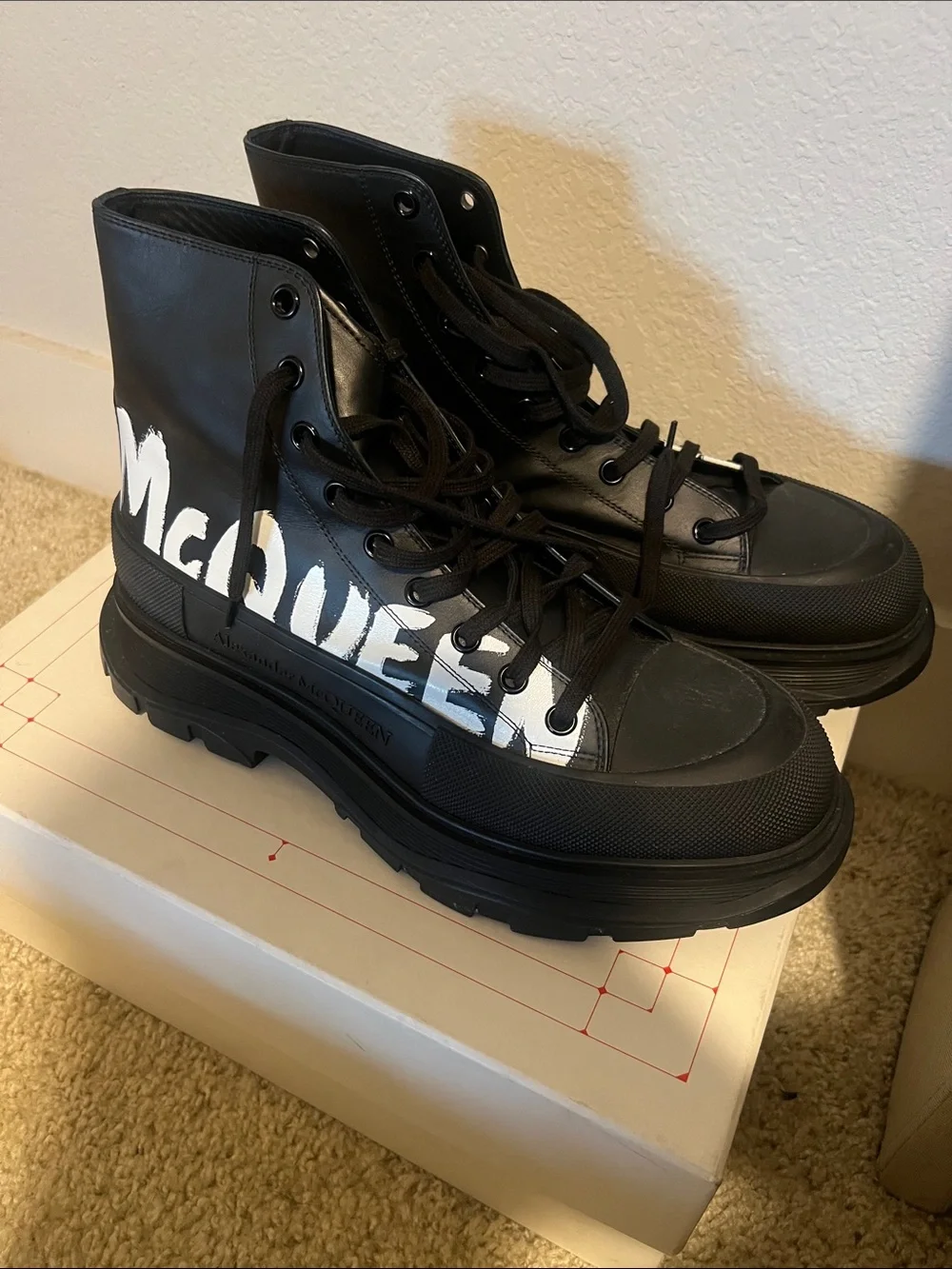 Alexander McQueen Black High-Top Sneakers with White Logo Paint